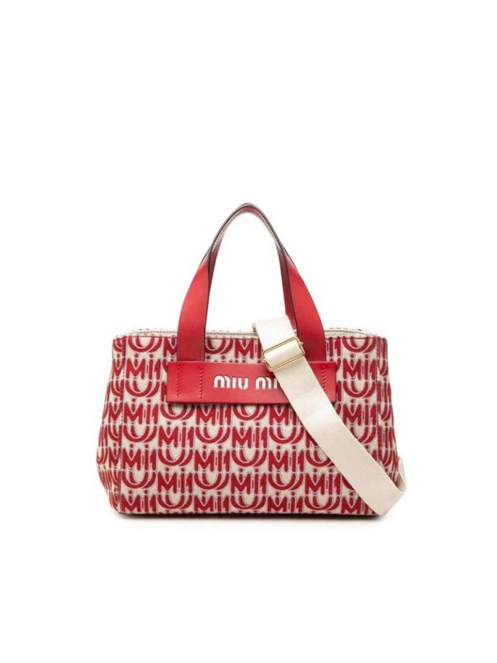 Miu Miu Canapa Jacquard Shoulder Bag Red Canvas Leather